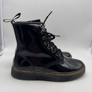 Dr Martens Zavala Patent Black Leather Lace Up Combat Boots Womens‎ Size 7